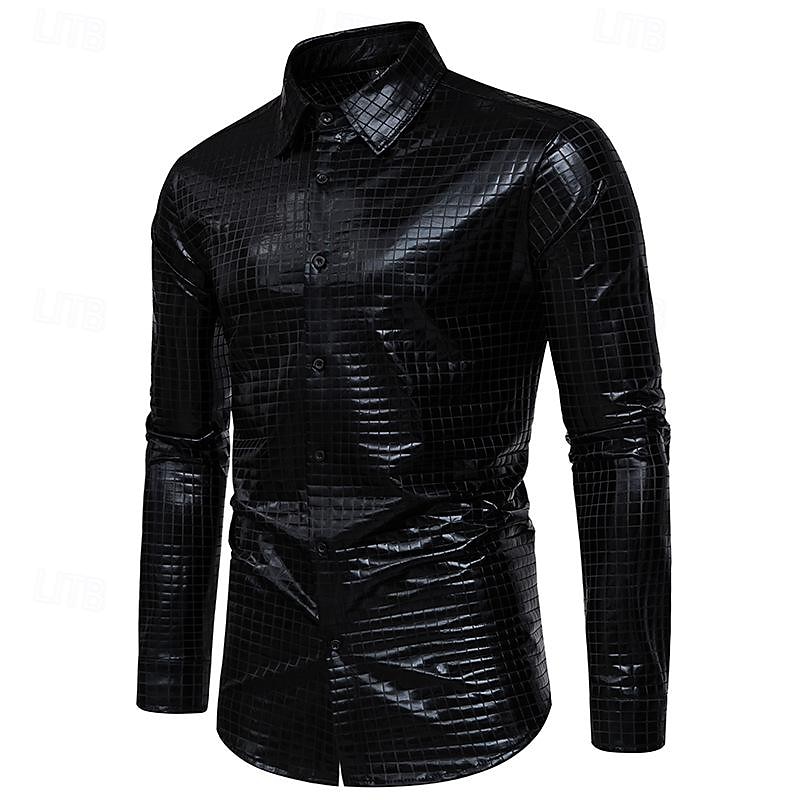 Disko 1980er Glänzend Metallisch Bluse / Hemd Maskerade Disco Kariert Herren Karnevalskostüm Maskerade Party / Abend Pride Parade Pride-Monat Erwachsene Hemd 2025 - $32.99 –P6
