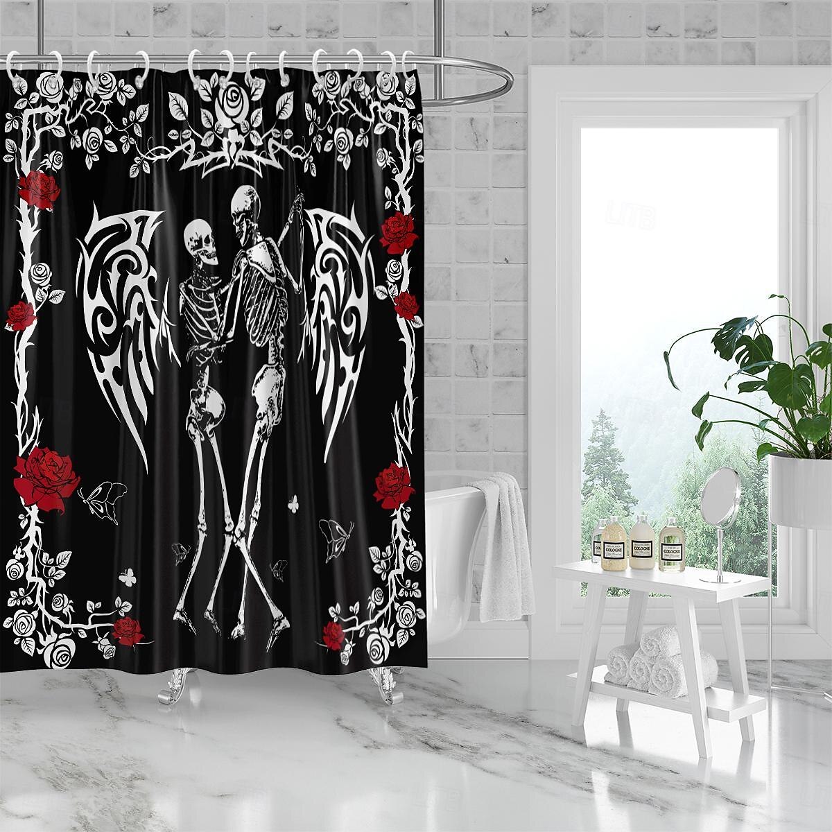 halloween skull sprchový závěs, moderní voděodolná polyesterová tkanina, kterou lze prát v pračce do koupelnové vany s 12 háčky 2025 - $23.99 –P6