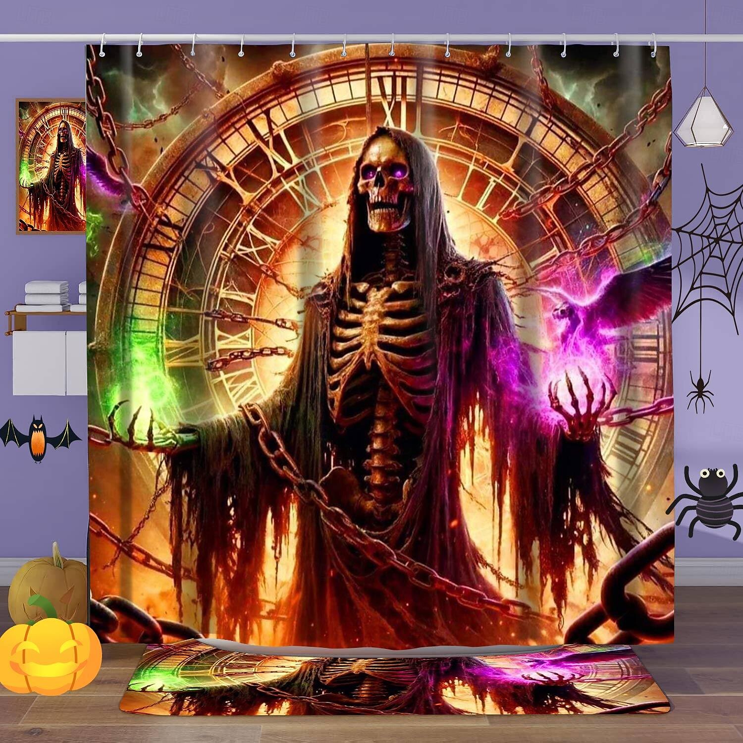 Halloween Shower Curtain with Hooks for Bathroom Shower Curtain  Bathroom Decor Set Polyester Waterproof 12 Pack Plastic Hooks Skull Heads 2025 - $19.99 –P5