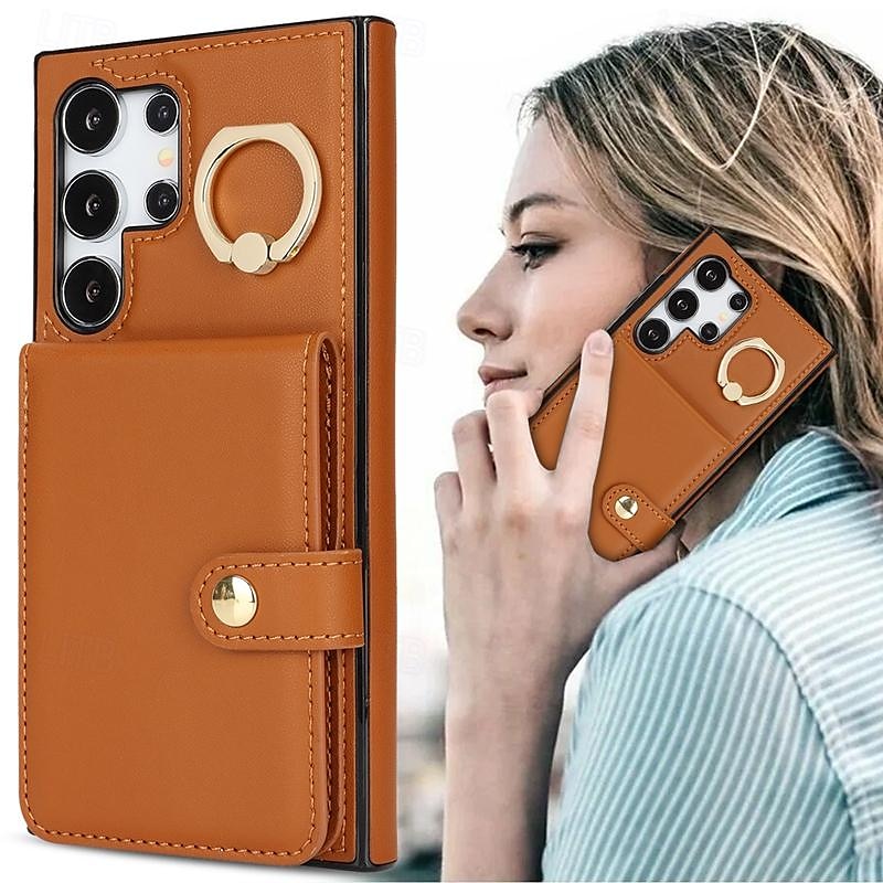 telefon Carcasă Pro Samsung Galaxy S24 Ultra Plus S23 Ultra Plus S22 Plus Ultra A55 A35 A25 A15 5G A14 A54 A53 S25 Ultra Pouzdro na peněženku se stojánkem Držák na prsteny Slot pro kartu Retro TPU PU 2025 - $19.99 –P2