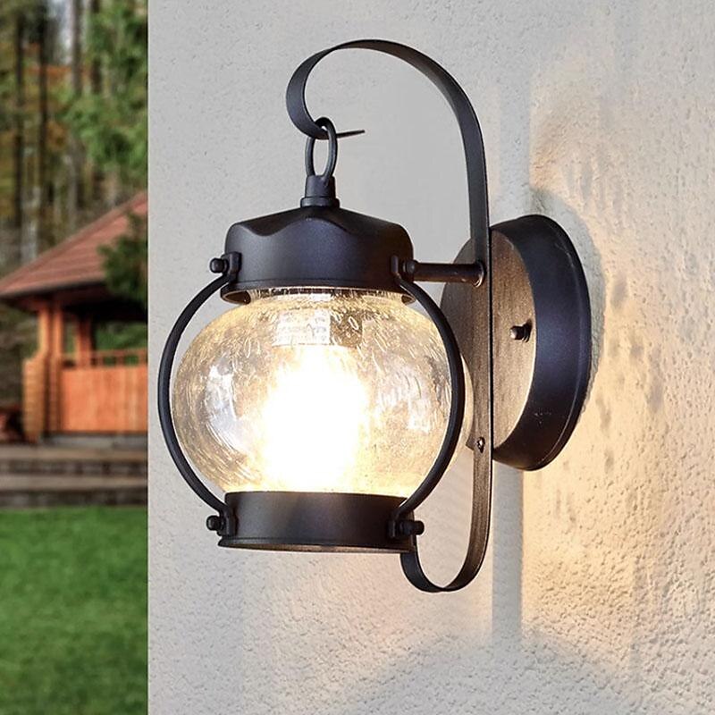 lanterna da parete impermeabile lampada da carrozza esterna applique da parete nera rustica, apparecchio di illuminazione per portico ip54 supporto a parete, paralume in vetro seminato lampada da del 2025 a $132.99 –P7