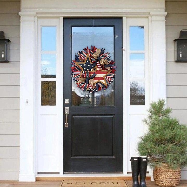 патриотический венок ко Дню независимости, праздничный венок с принтом флага США, красные, белые, синие гирлянды, венки, 4 июля, настенный декор, венки для входной двери, уличный приветственный знак, дверные вешалки 2025 - $27.99 –P6