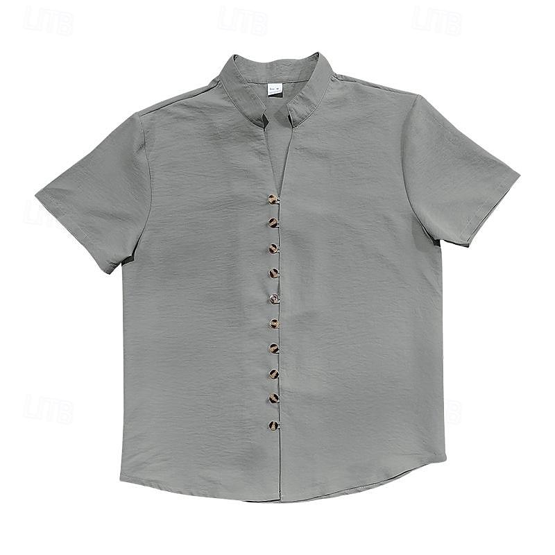 Miesten Paita pellava paita Kiinalainen kauluspaita Mandarin kauluspaita Rento paita Button Up paita Tavallinen Loma Katu Musta Valkoinen Punastuvan vaaleanpunainen Khaki Lyhythihainen isoisän kaulus 2025 - $24.99 –P15