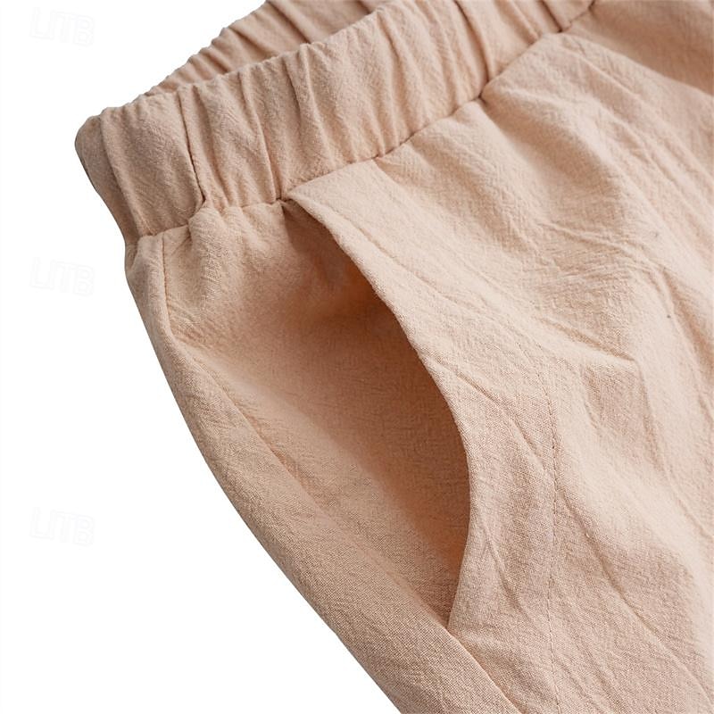 Men's Linen Pants Trousers Summer Pants Beach Pants Pocket Drawstring Elastic Waistband Plain Comfort Breathable Full Length Daily Streetwear Fashion Casual / Sporty Loose Fit Dark Khaki Black 2025 - €22.99 –P4