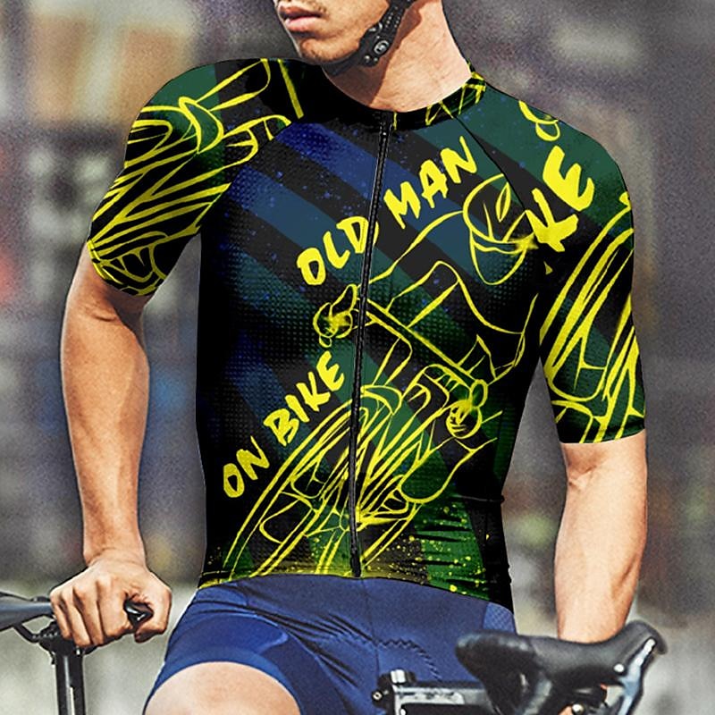 2025年 男性用 サイクリングジャージー 半袖 バイク Tシャツ ジャージー トップス 3つのリアポケット付き マウンテンサイクリング 高通気性 速乾性 イエロー グリーン グラフィック スポーツ 衣類 コレクション – $30.99 –P3