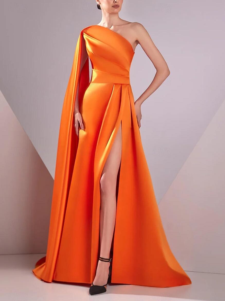 A-Linie Abendkleid Elegantes Kleid Formal Bodenlang Ärmellos Ein Schulter Tasche Satin mit Rüschen Maskeradenkleid 2025 2025 - $178.99 –P1