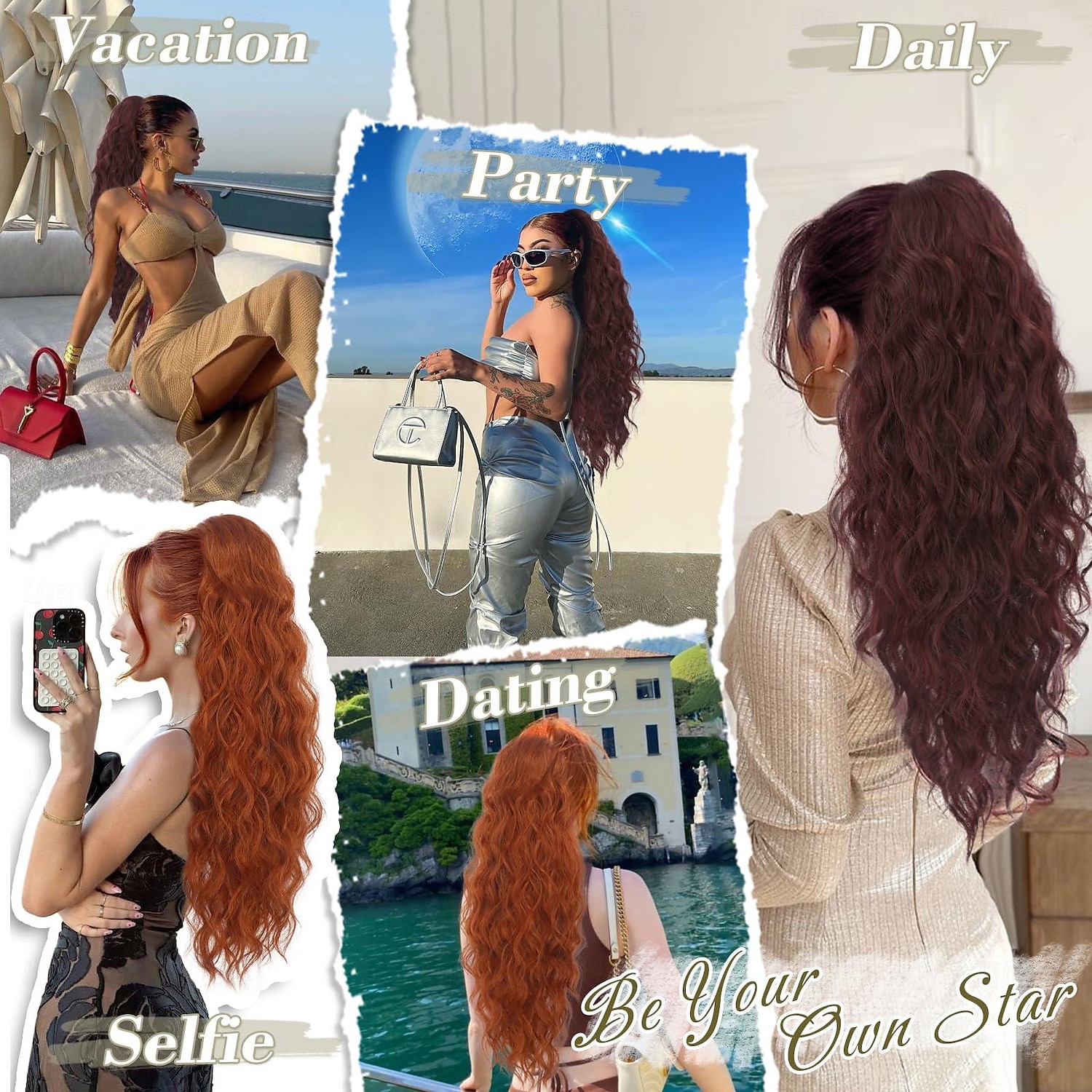rød hestehale extension - 26 tommer hestehale hair extensions med snøring for kvinner - lang krøllete bølgete syntetiske klips i falske hestehale frisyrer jenter daglig fest - kobberrød 2025 - $11.49 –P6