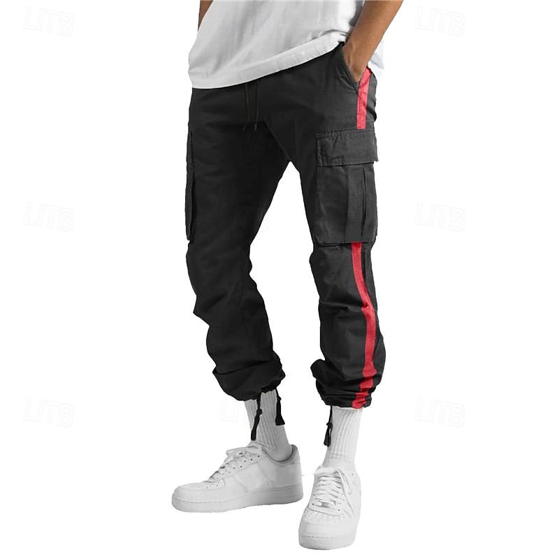 Men's Cargo Pants Cargo Trousers Drawstring Elastic Waist Multi Pocket Stripe Wearable Outdoor Daily Camping & Hiking Fashion Classic Black White 2025 - $26.99 –P18