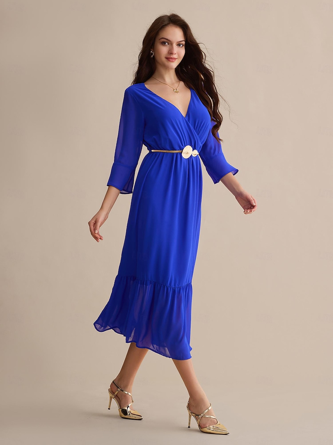 knee length dresses for ladies Royal Blue A-line Crepe Midi Dress main image 1