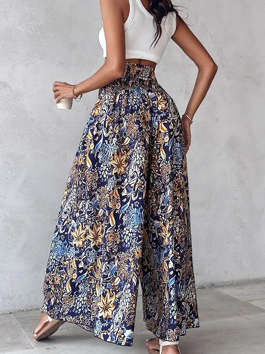 Femme Pantalon large Trapèze Imprimer Floral Bohème Noir Eté de 2025 ? $29.99 –P4