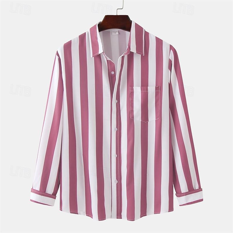 Voor heren Overhemd Zomer overhemd Normaal shirt Strand hemd Overhemd met knopen Gestreepte shirts Zwart Geel Lichtgroen Blozend Roze Koningsblauw Lange mouw Gestreept Revers Vakantie Hawaii 2025 - $22.99 –P17