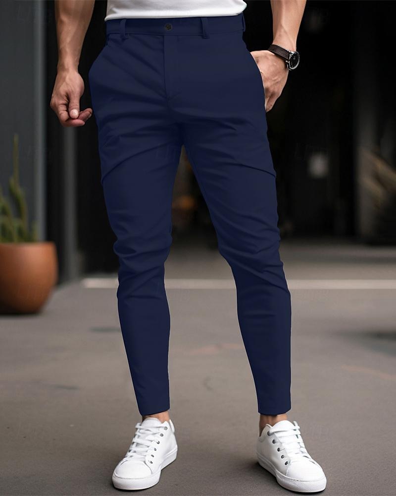 Men's Graduation Trousers Chinos Chino Pants Buttons Pocket Plain Comfort Business Daily Classic Style Black Dark Blue Micro-elastic 2025 - $26.99 –P5