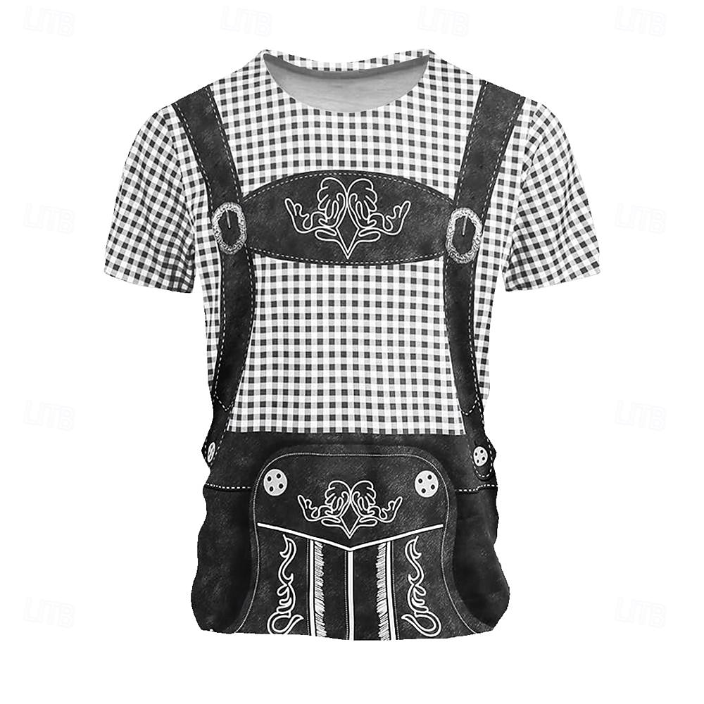 Oktoberfest Voor heren Ruitjes Duitsland dirndls T-shirt Korte mouw T-shirt 3D-afdrukken Strakke ronde hals Overhemd Vakantie overdreven Ontwerper Carnaval Feest Licht Blauw Blauw 1# Blozend Roze 2025 - $15.99 –P9