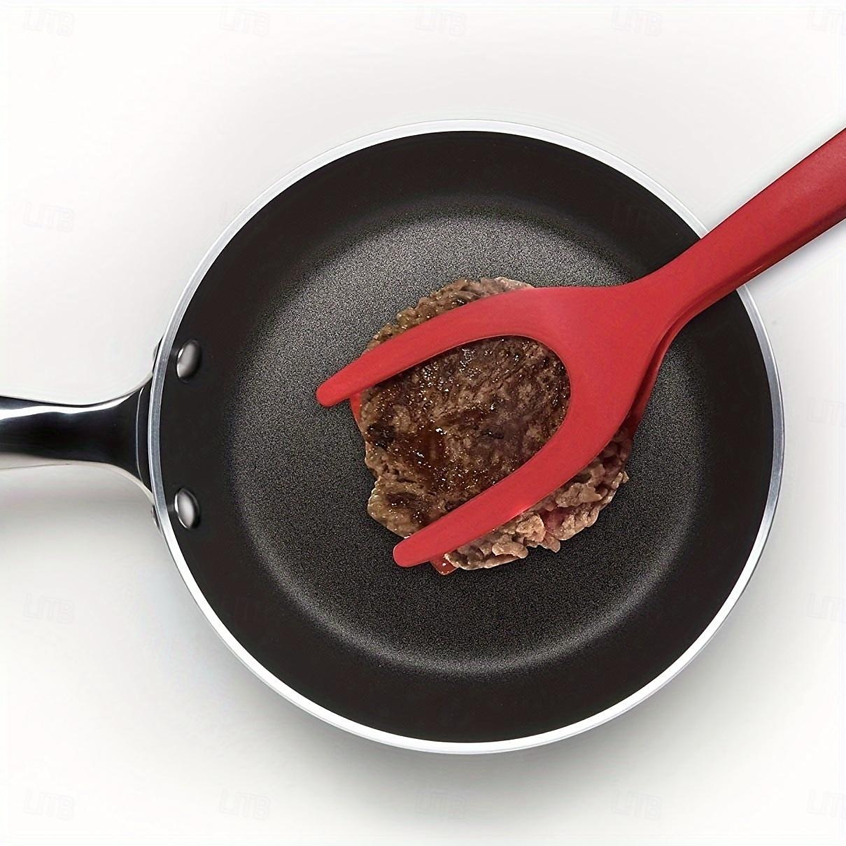 2-osainen musta-punainen silikonilasta, joka sopii munapannukakkuihin ja pihveihin - uritettu muotoilu helpottaa kääntämistä ja säilytystä - ihanteellinen hampurilaisten grillaukseen jne. - pakollinen 2025 - $11.99 –P5