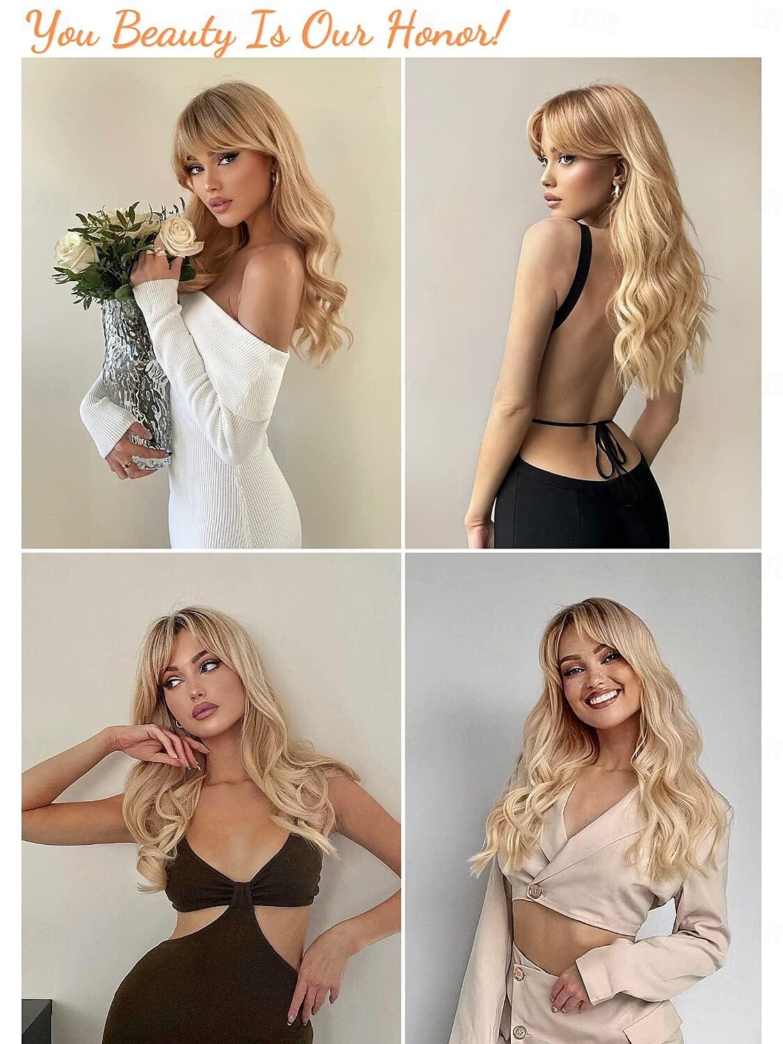 Blonde Wig with Bangs - Long Wavy Ombre Curtain Bang Wigs for White Women, Light Ash Blond Dark Roots Synthetic Heat Resistant Hair, Natural Cute Strawberry Wigs for Halloween/Christmas 2025 - $21.99 –P2