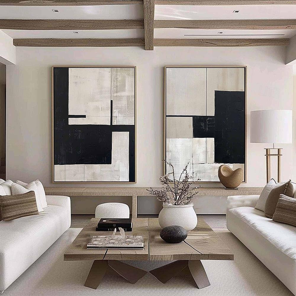 peinture à l'huile minimaliste beige et noire art mural fait main peinture texturée beige art mural wabi-sabi peinture minimaliste beige peinture neutre pour la décoration du salon de 2025 ? $108.99 –P3