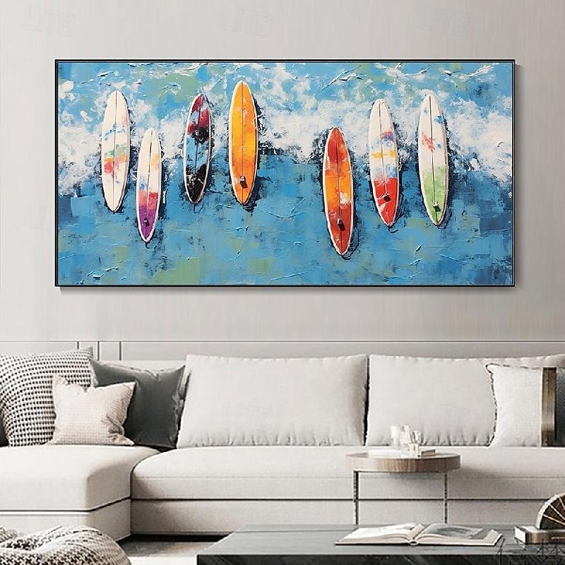 handgemaltes, individuell gefärbtes Surfbrett-Ölgemälde, handgemachtes Sommer-Surf-Schwimmparty-Gemälde, abstraktes blaues Ozean-Seestück, Leinwand-Ölgemälde, Wandbild, Gemälde für Wohndekor, Geschenk 2025 - $69.99 –P6