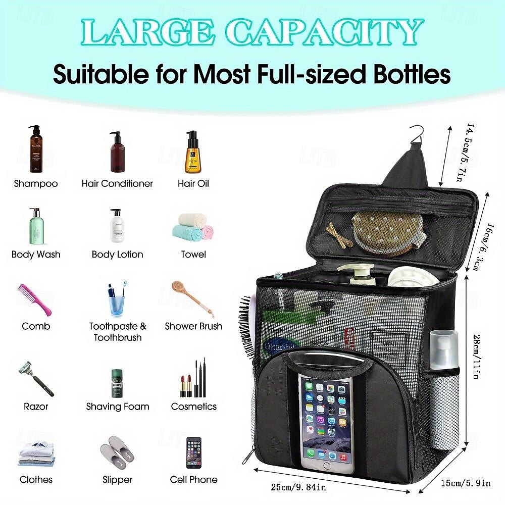 organizer da doccia impermeabile da appendere con 7 supporti flessibili. borsa da toilette in rete ad asciugatura rapida con tasca touch-friendly per smartphone borsa da doccia con montaggio a parete del 2025 a $15.99 –P3