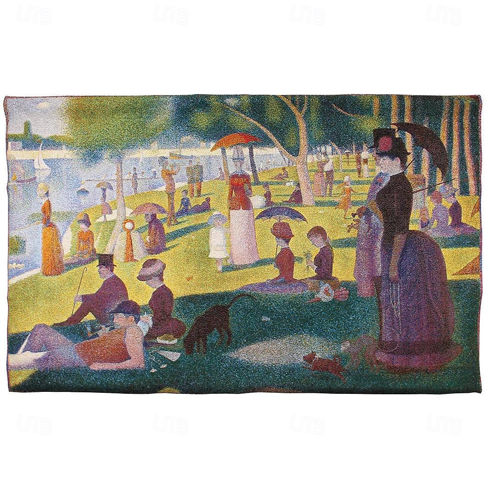 jacquard woven tapestry gobelin aubusson wall art hanging aubusson large tapestry reproduction loom weaving cotton un dimanche après-midi à l'île de la grande jatte (without tassels and rod) de 2025 ? $144.99 –P4