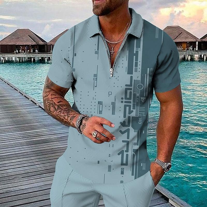 Men's Geometric Hawaiian Polo Shirts Golf Shirt Short Sleeve Polo Shirts Collared Shirts Casual Beach Wear Vacation Wear Party Outfits 3D Print Quarter Zip Polo Black Yellow Light Green 2025 - $22.99 –P7