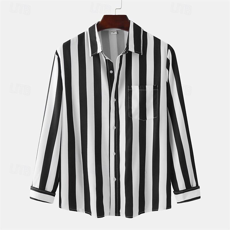 Voor heren Overhemd Zomer overhemd Normaal shirt Strand hemd Overhemd met knopen Gestreepte shirts Zwart Geel Lichtgroen Blozend Roze Koningsblauw Lange mouw Gestreept Revers Vakantie Hawaii 2025 - $22.99 –P20