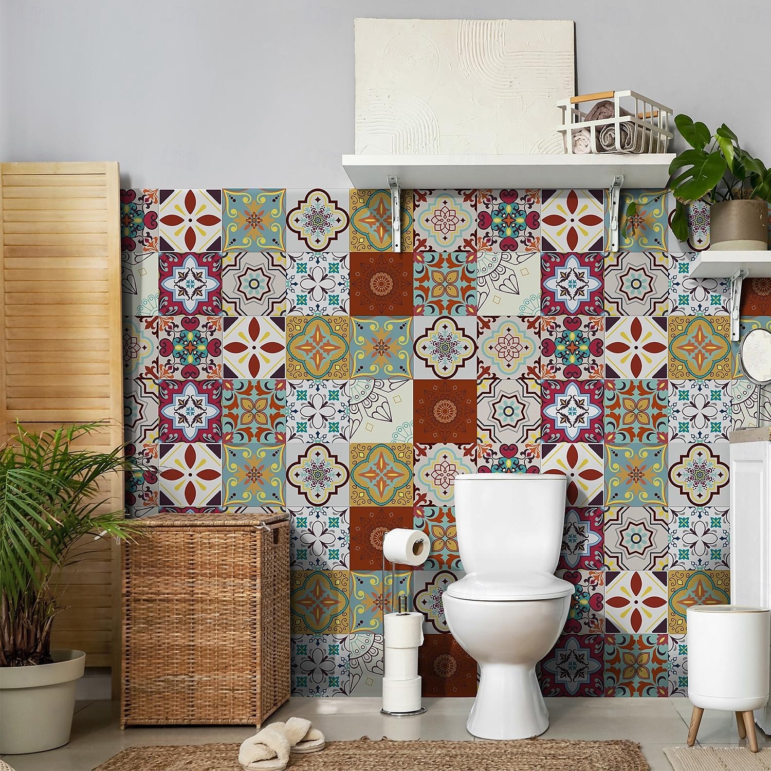 24 pegatinas de azulejos de estilo marroquí, calcomanías de pared de PVC con película de cristal engrosada, impermeables &Decoración de pared de azulejos retro extraíbles y a prueba de aceite para 2025 - $10.99 –P10