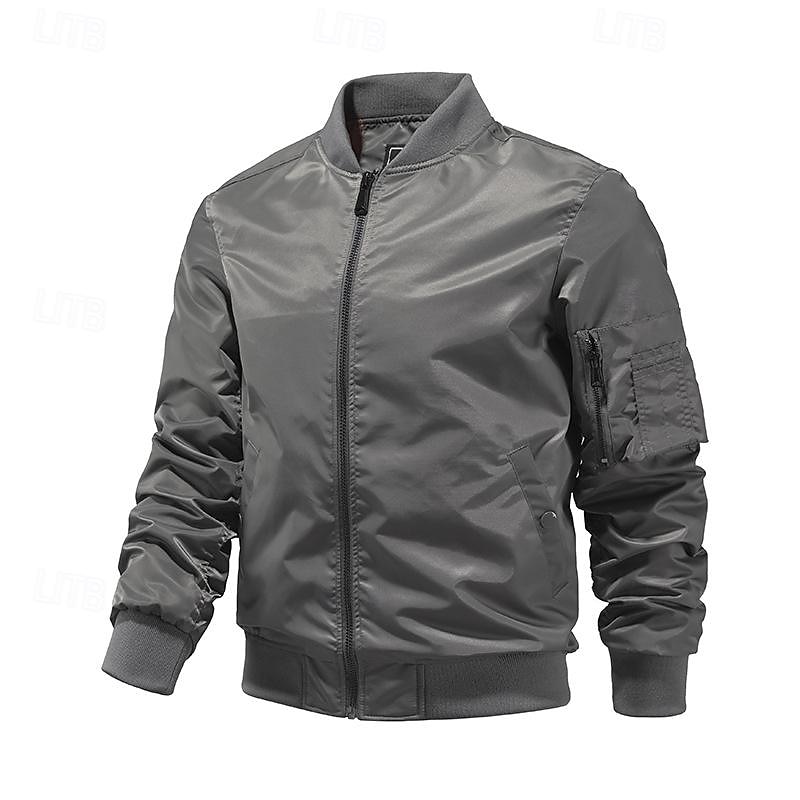 Herren Bomberjacke übergangsjacke Ausgehen Tasche Frühling & Herbst Einfach Klassisch Stehkragen Regulär Schwarz Gelb Rot Königliches Blau Hellgrau Jacken 2025 - $47.99 –P4