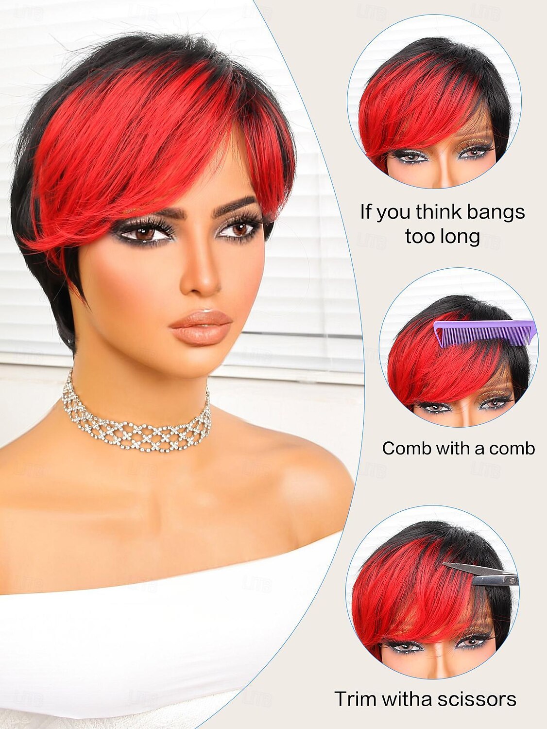 Synthetische pruiken Natuurlijk recht Korte bob Zijdeel Pruik 8 Zwart / Rood Synthetisch haar Dames Gemengde Kleur 2025 - $18.49 –P6