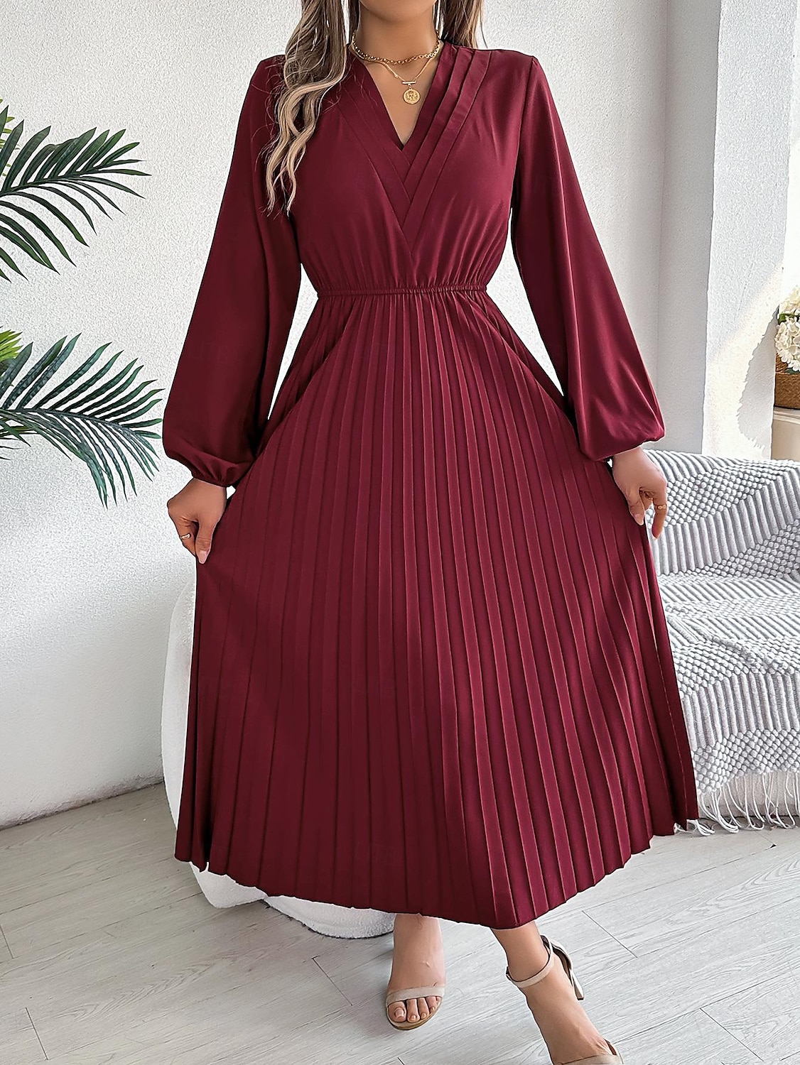 Per donna Abito da lavoro Abito linea A Di tendenza Ufficio Moda da lavoro Rimborsate Abito lungo Abito lungo A pieghe A V Manica lunga Liscio Standard Nero Vino Marrone Primavera Autunno S M L XL del 2025 a $39.99 –P14