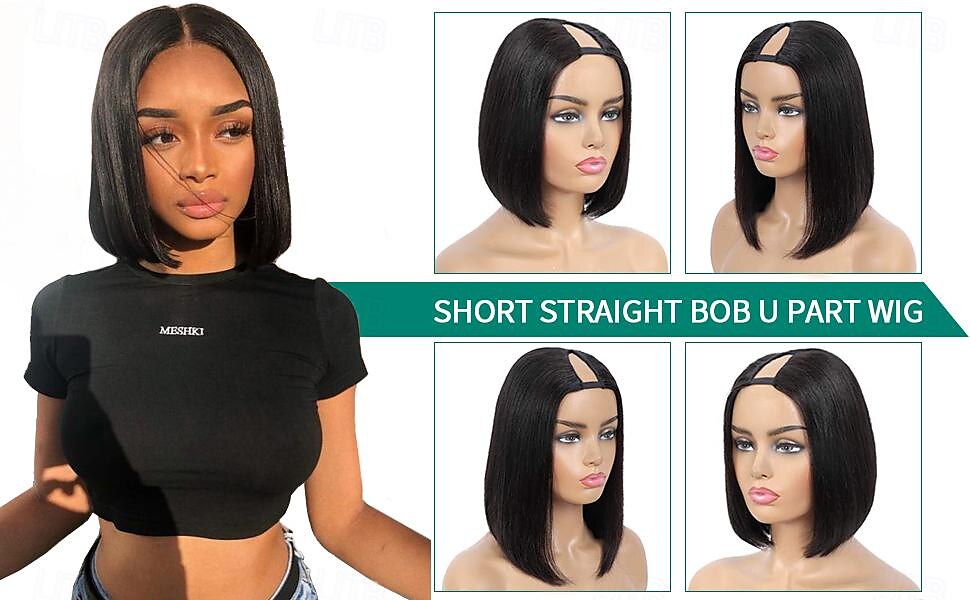 Remy Human Hair Wig Short U Part Straight Bob U Part Short Bob Natural Color Women Soft Easy dressing Capless Brazilian Hair Women's Natural Black #1B 8 inch 10 inch 12 inch Christmas Gifts Vacation 2025 - $99.99 –P7