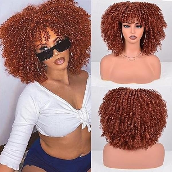 Perruques courtes crépues pour femmes noires perruque afro bouclée avec frange perruque afro bleue entièrement fabriquée à la machine bouclée et moelleuse pour Halloween et soirées cosplay de 2025 ? $18.49 –P2
