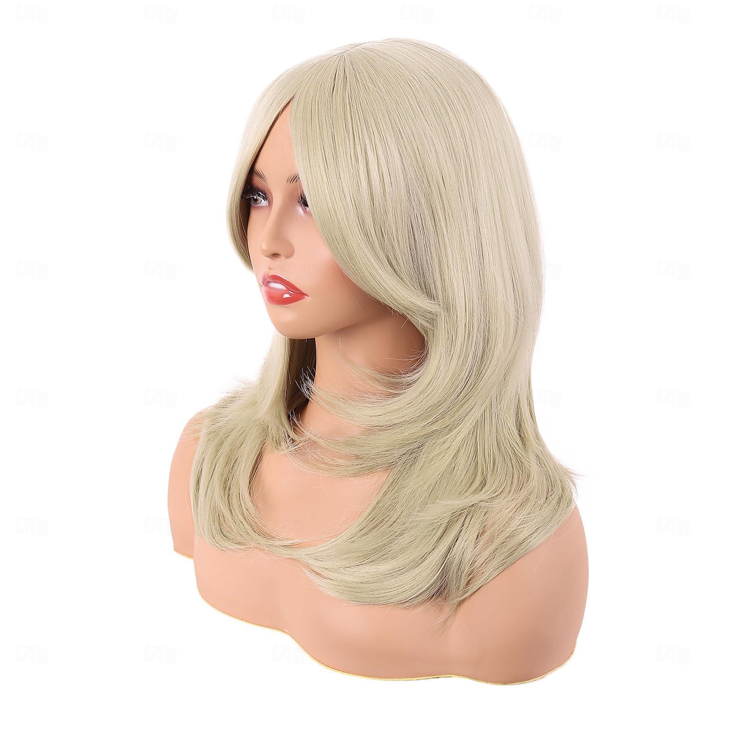 20 Zoll  50 cm lange gestufte Perücke mit Pony gerade synthetische Faser schulterlanges Haar für tägliche Nutzung oder Partyperücke (blond) Halloween-Perücken 2025 - $19.49 –P5
