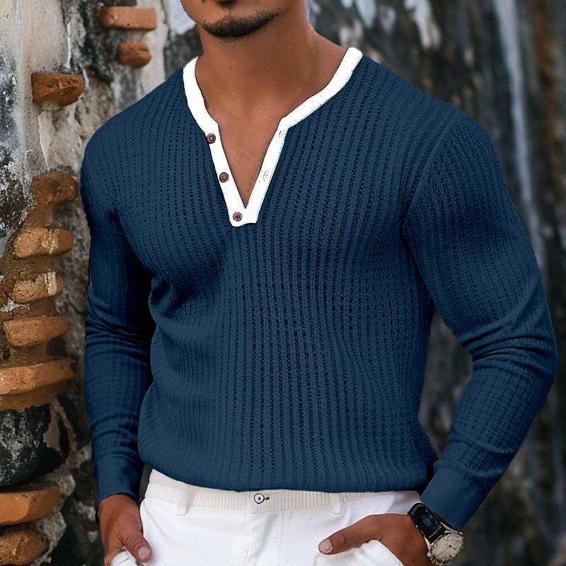 Férfi Gofri Henley ing Tee Top Hosszú ujjú ing Tömör szín Henley Szabadtéri Hétköznapi Hosszú ujj Gomb Ruházat Divat Dizájn Kényelmes 2025 - $18.99 –P4