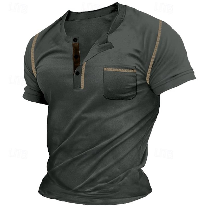 Herr Henleytröja T-tröja Slät Henley Gata Semester Kort ärm Ficka Vintagestil Kläder Mode Designer Grundläggande 2025 - $20.99 –P5