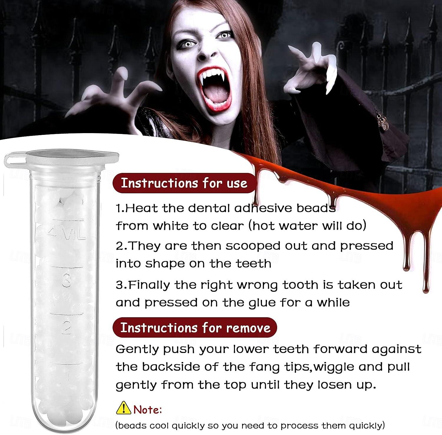 Kit Dents De Vampire Halloween - 4 Paires + Colle + Tatouages Cicatrices - Déguisement & Cosplay Effrayant