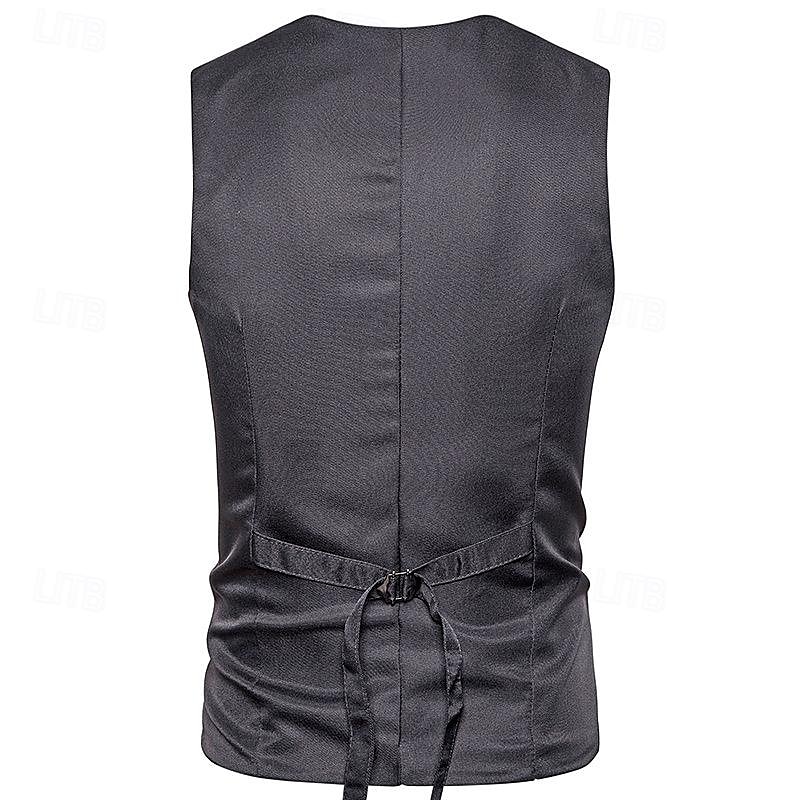 Men's Vest Gilet Wedding Event / Party Daily Fashion Business Spring & Fall Patchwork Button 2 in 1 Polyester Comfortable Color Block Single Breasted One-button V Neck Regular Fit Black Navy Blue 2025 - $29.99 –P8