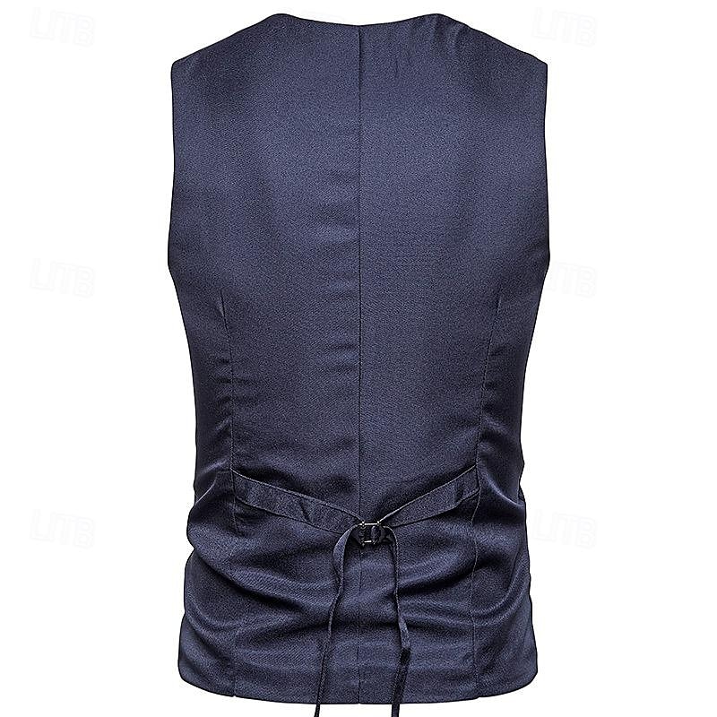 Men's Vest Gilet Wedding Event / Party Daily Fashion Business Spring & Fall Patchwork Button 2 in 1 Polyester Comfortable Color Block Single Breasted One-button V Neck Regular Fit Black Navy Blue 2025 - $29.99 –P4