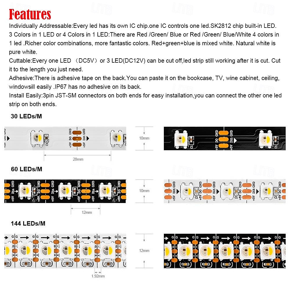 2025年 2.5m 5メートル フレキシブルＬＥＤライトストリップ 30/60 LED 5050 SMD 10mm 1個 RGBIC（アドレス可能なドリームカラー） LEDストリップライト 屋内 パーティー 防水 12 V  コレクション – $13.49 –P6