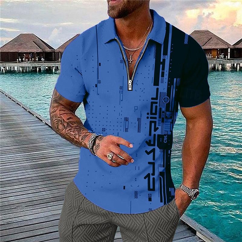 Men's Geometric Hawaiian Polo Shirts Golf Shirt Short Sleeve Polo Shirts Collared Shirts Casual Beach Wear Vacation Wear Party Outfits 3D Print Quarter Zip Polo Black Yellow Light Green 2025 - $22.99 –P6