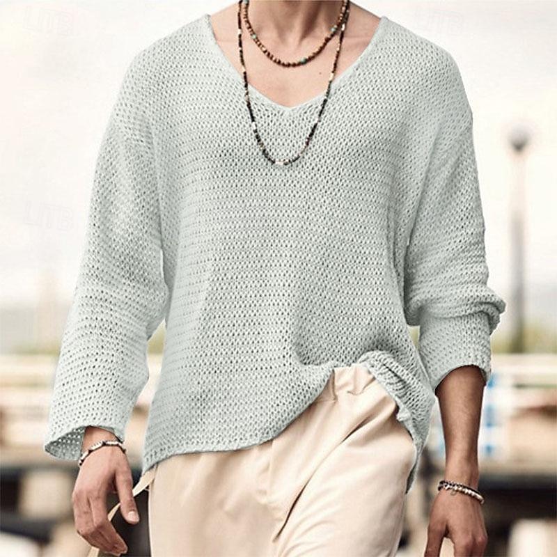 Per uomo Maglietta Maglietta a Maglia Camicia a Maniche Lunghe Manica Lunga Scollo a V Primavera & Autunno Semplice Moda Designer Essenziale Lavoro a maglia Vacanza Streetwear Uscire Nero Blu marino del 2025 a $21.99 –P3