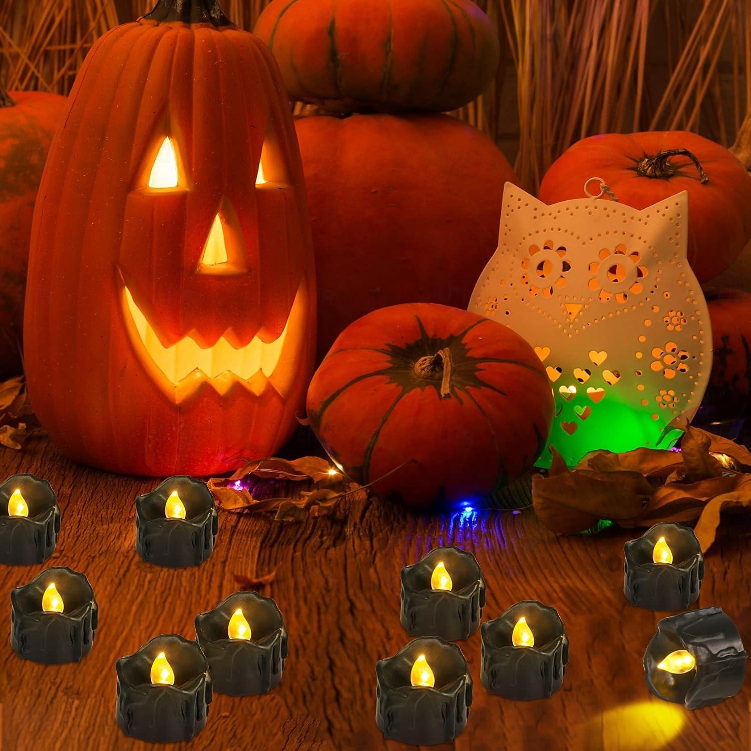 12st svarta led värmeljus halloween nattlampor levande ljus utomhus inomhus trädgård halloween inredning halloween elektriska ljus batteridrivna halloween lyktor semester fest dekorationer 2025 - $20.99 –P5