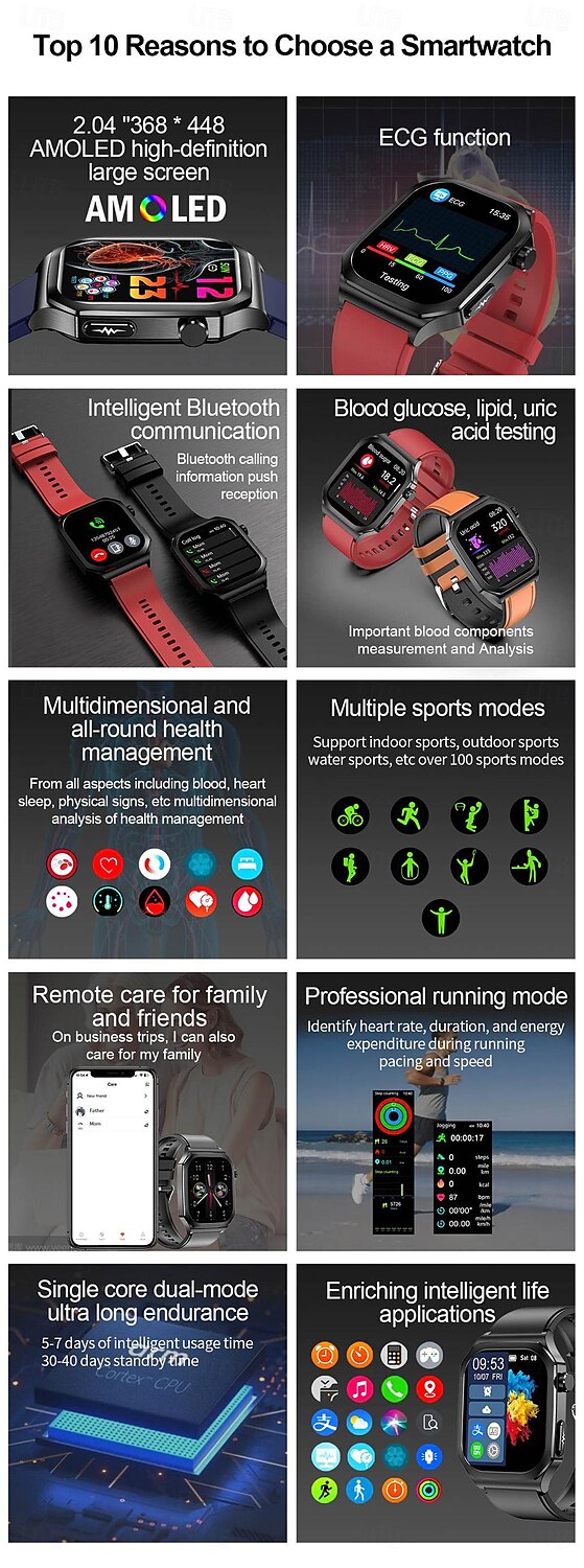 iMosi ET280 Smart Watch 2.04 inch Smartwatch Fitness Running Watch Bluetooth ECG+PPG Temperature Monitoring Pedometer Compatible with Android iOS Women Men Hands-Free Calls Waterproof Media Control 2025 - $74.99 –P2