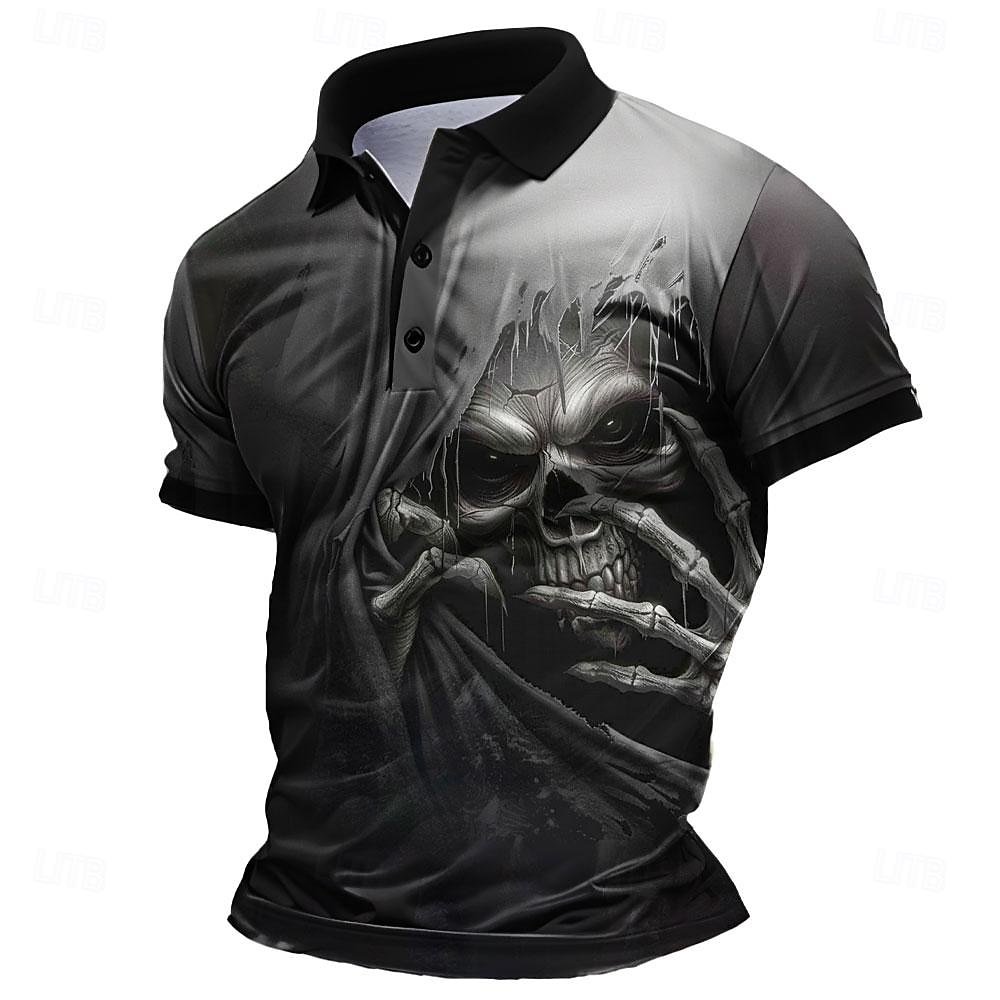 Herren Schädel Poloshirts Golfshirt Kurzarm Polo-Shirts Hemden mit Kragen Horror Streetwear Festivalkleidung Party-Outfits Knöpfe 3D-Druck Sommer Frühling Schwarz 2025 - $22.99 –P3