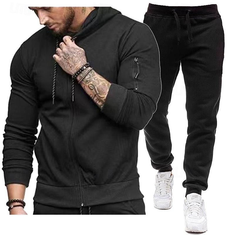 Homens Moletom Full Zip Hoodie Suéter Preto Cinza Claro Cinzento Com Capuz Tecido 2 Peças Diário Desportos e Ar livre Feriado Poliéster Roupa de rua Básico Casual Primavera & Outono Roupa Moletons de 2026 por $29.99 –P2