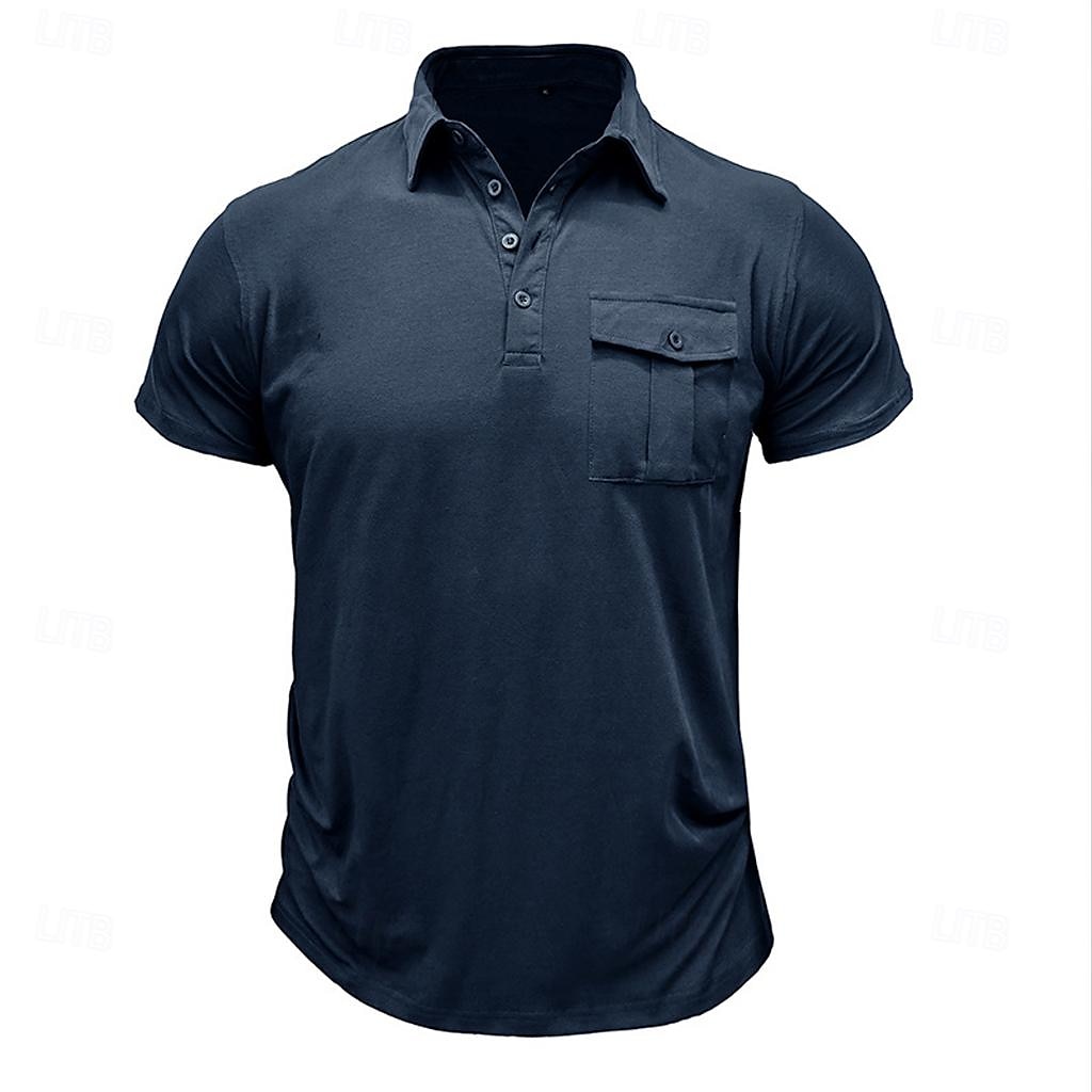 Men's Polo Shirts Golf Shirt Work Casual Lapel Ribbed Polo Collar Short Sleeve Basic Modern Solid Color Patchwork Buttons Spring & Summer Regular Fit Dark Gray Black White Burgundy Royal Blue Blue 2025 - $23.99 –P1