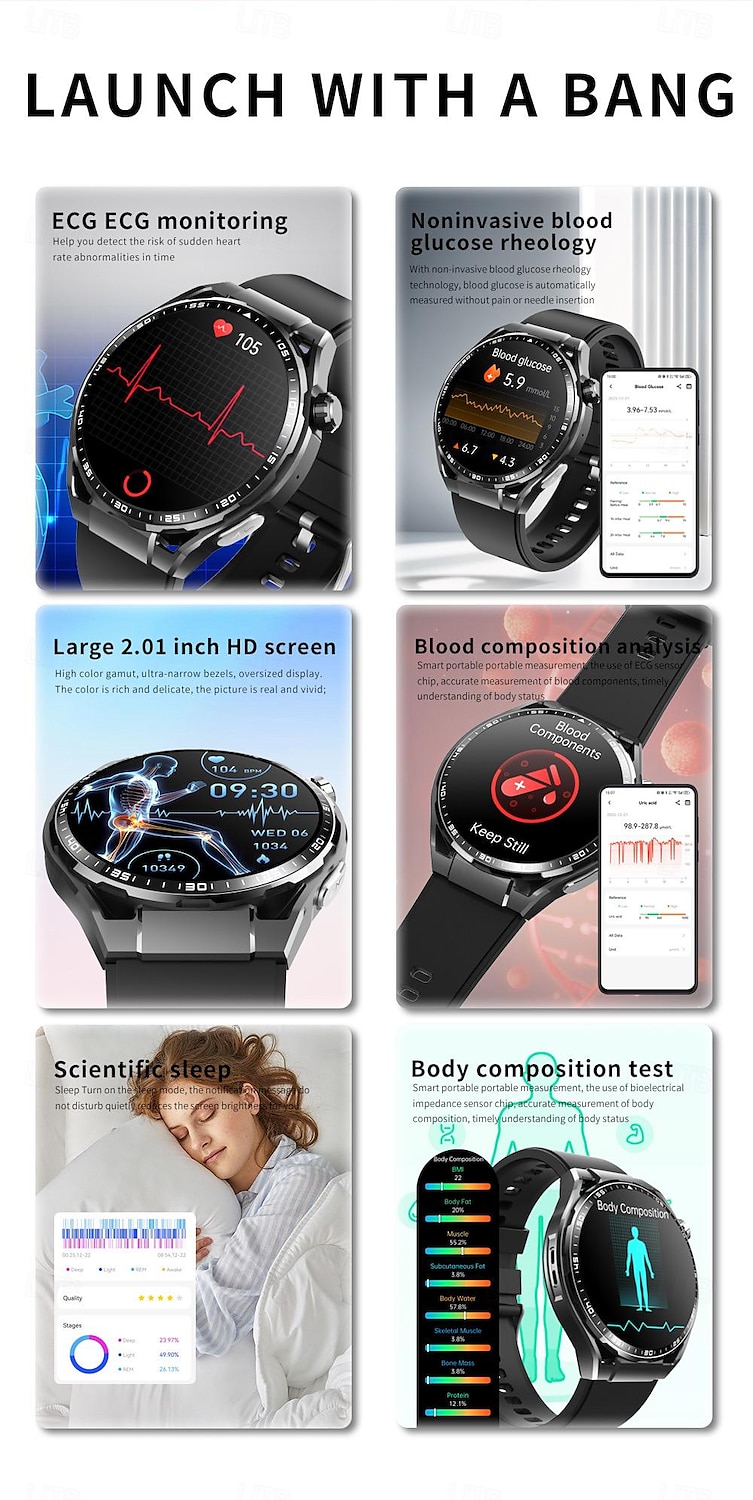 696 F200 Smart Watch 1.55 inch Smart Band Fitness Bracelet Bluetooth Pedometer Call Reminder Sleep Tracker Compatible with Samsung Men Hands-Free Calls Message Reminder IP 67 46mm Watch Case 2025 - $81.99 –P3