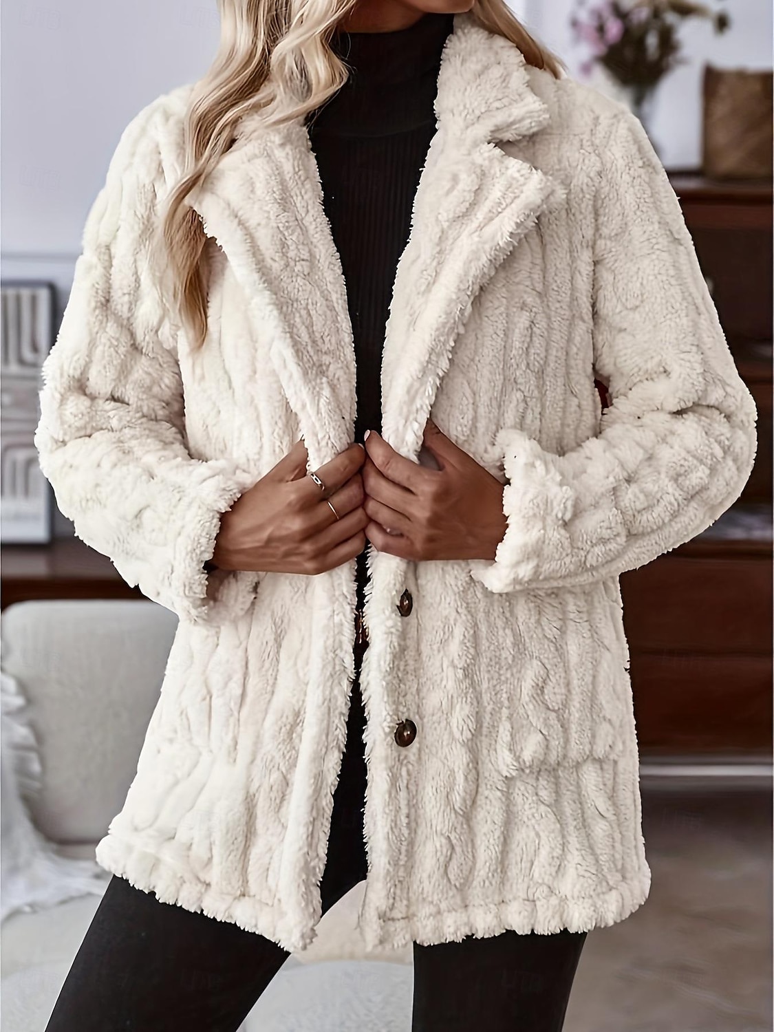 Damen Freizeitjacke warm halten Tasche Brautkleider schlicht Feste Farbe Täglich Vorne geknöpft Lang V Ausschnitt Lockere Passform Langarm Oberbekleidung Beige Frühling Herbst 2025 - $39.99 –P2