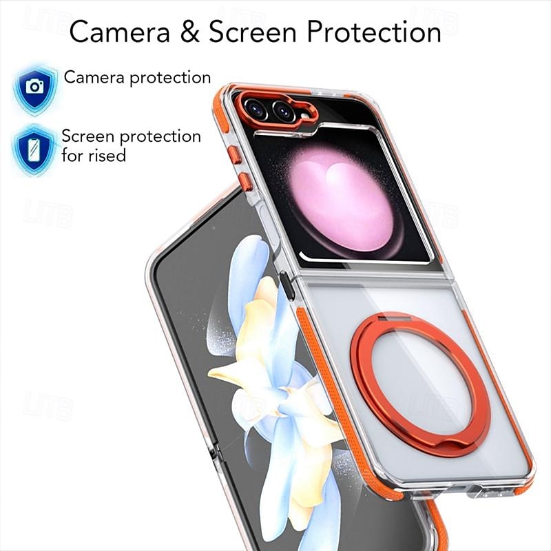 Phone Case For Samsung Galaxy Z Flip 7 Z Flip 6 Z Flip 5 Back Cover with Stand Holder Transparent Non-Yellowing TPU Acrylic 2025 - $21.99 –P10