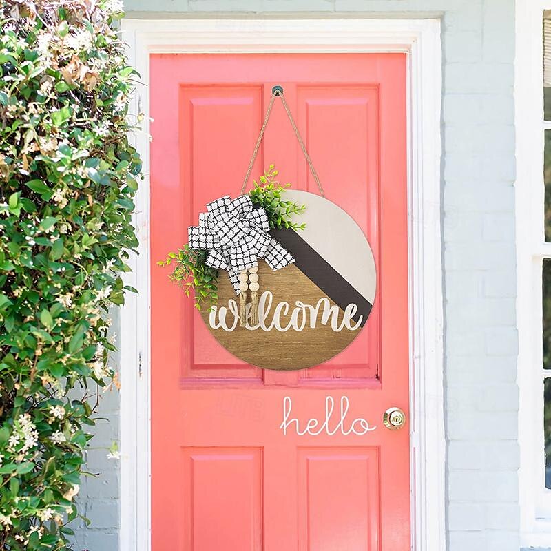 1pc Crafting 12 Inches Welcome Sigh For Front Door Big Wooden Wreath Welcome Wreath Farmhouse Front Door Decoration Housewarming Gift for Home Outdoor Indoor 2025 - $13.99 –P20