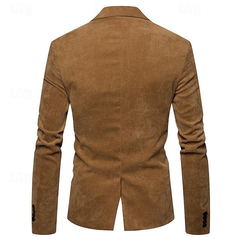 Hombre chaqueta Negocio Fiesta de Cóctel Fiesta de Boda Moda Casual Primavera & Otoño Pana Plano Botón Bolsillo Cómodo Botonadura Simple Chaqueta de sport Burdeos Azul Marino Color Caquí 2025 - $44.99 –P4